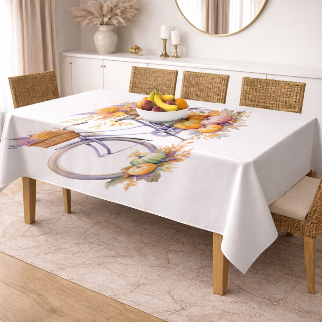Lavender Autumn Bicycle with Pumpkins Rectangular Tablecloth