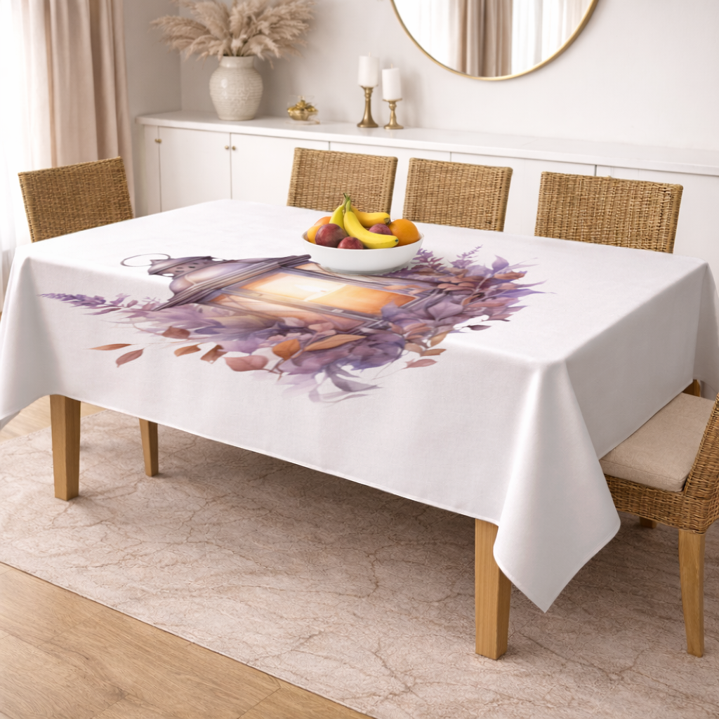 Cottagecore Lavender and Leaves Lantern Rectangular Tablecloth
