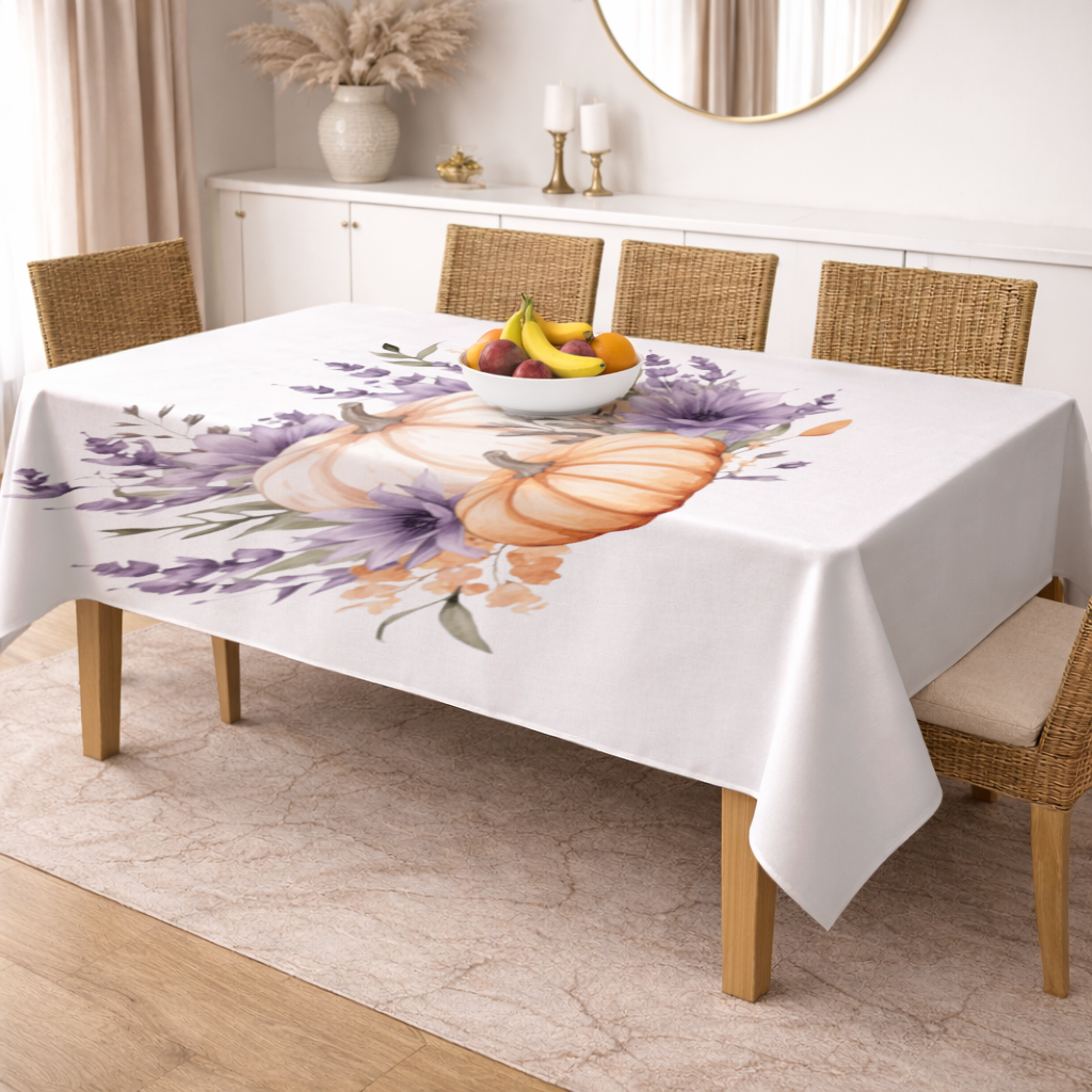Lavender and Pumpkin Autumn Bouquet Rectangular Tablecloth