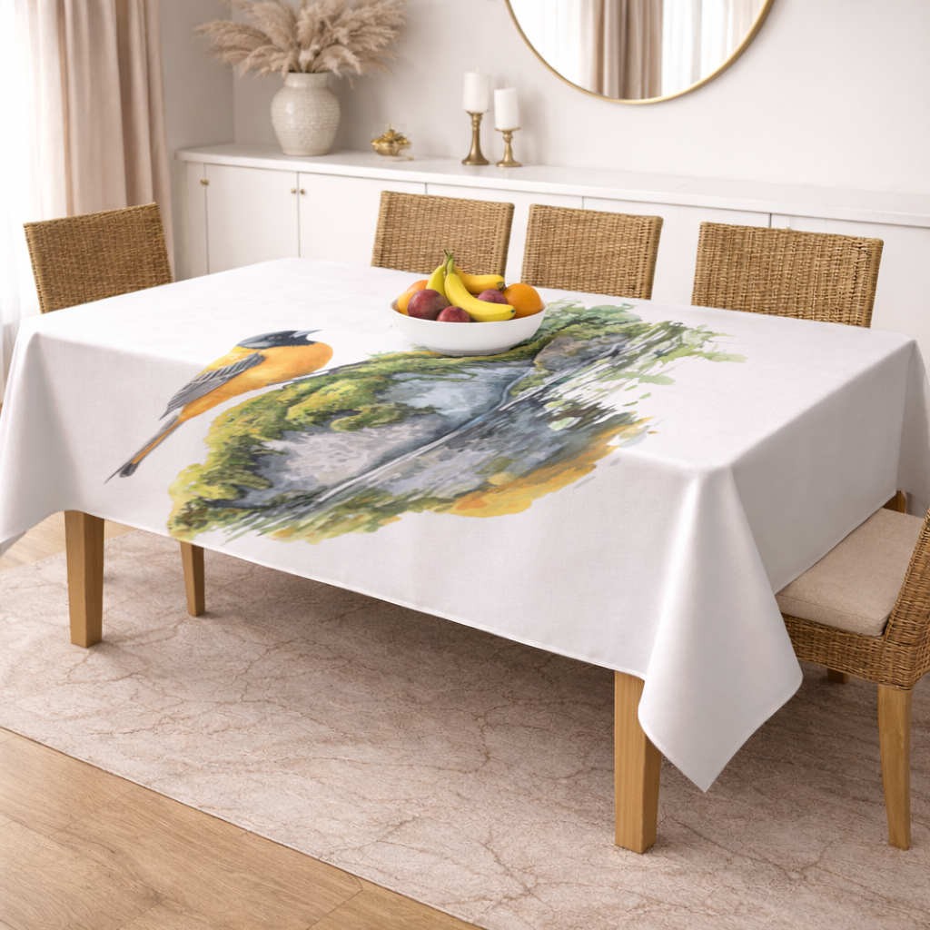 Turuncu Siyah Baltimore Oriole Kuşu Masa Örtüsü