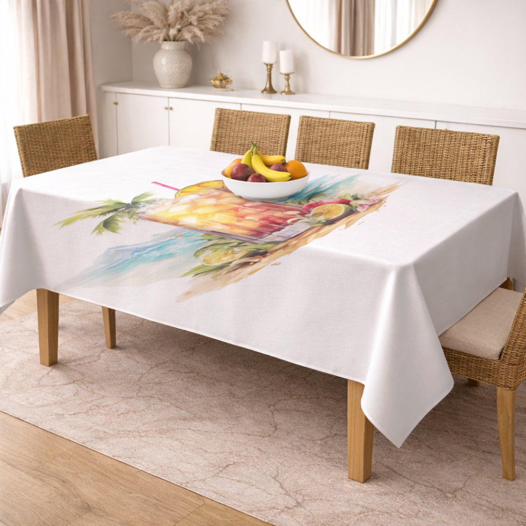 Tropical Island Beach Cocktail with Fruit Rectangular Tablecloth