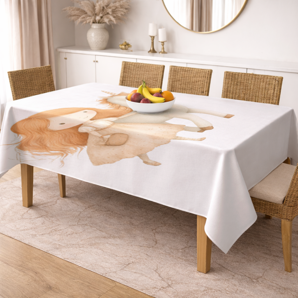 Ginger Girl with Whimsical White Unicorn Rectangular Tablecloth