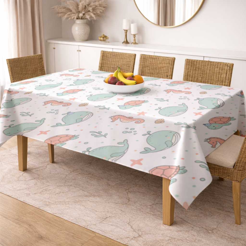 Cute Sea Animals Pattern Rectangular Tablecloth