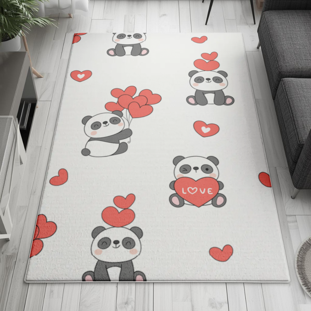 Cute Panda Valentines Day Love Heart Pattern Design Living room carpet