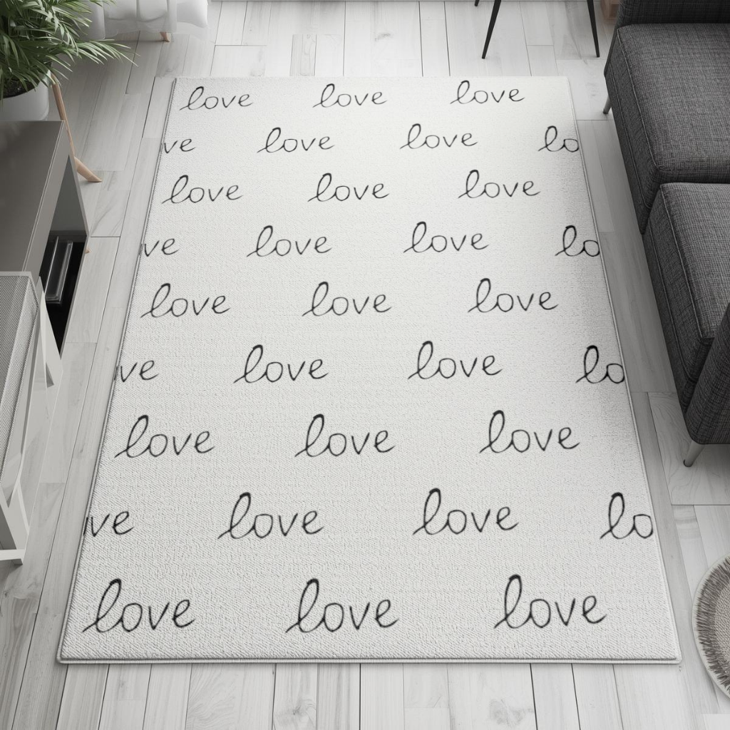 Minimal Black and White Love Text Pattern Design Living room carpet