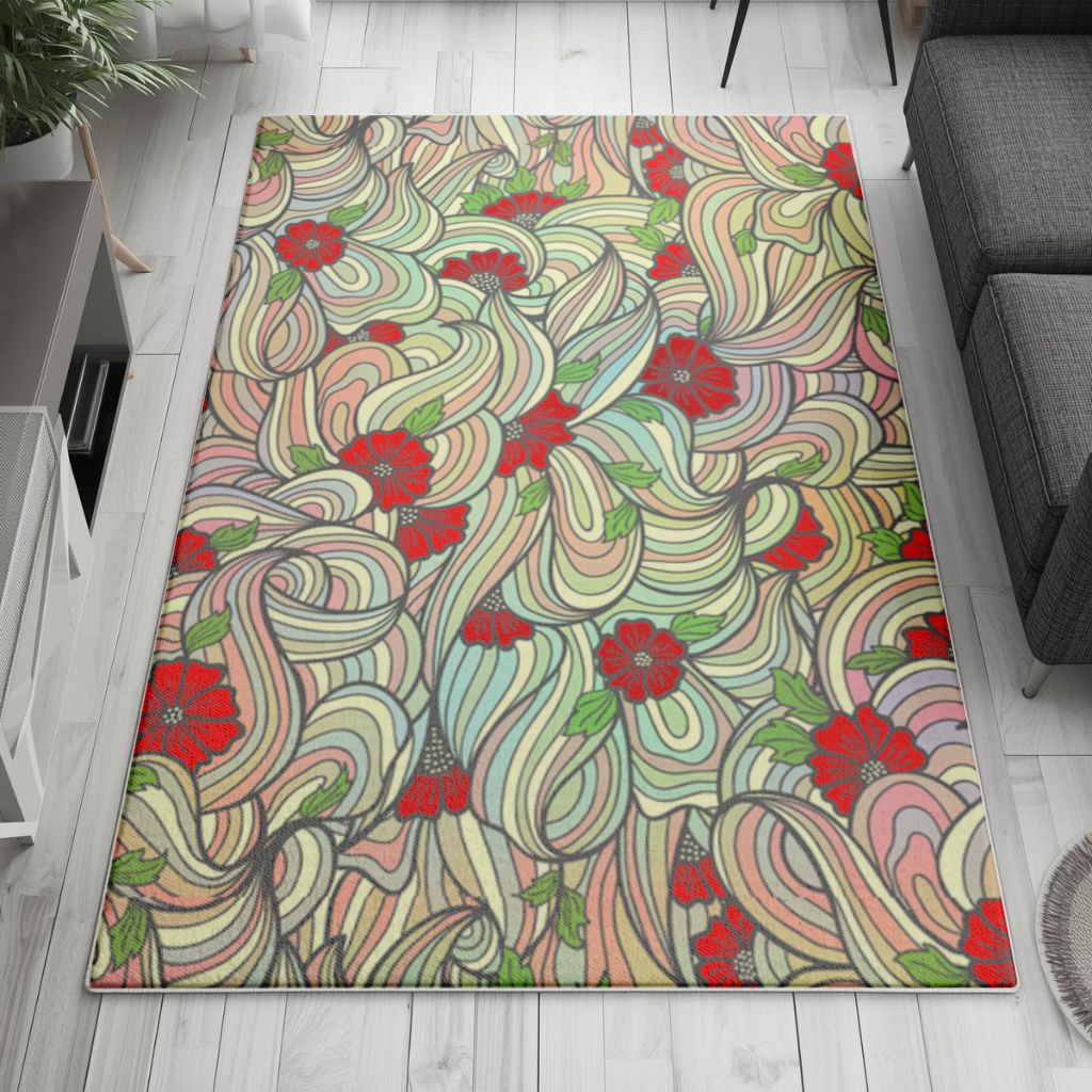 Floral Retro Wavy Pattern Living room carpet