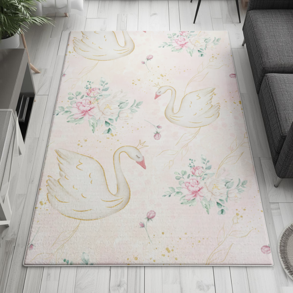 Pastel Watercolor Swan Floral Pattern Living room carpet