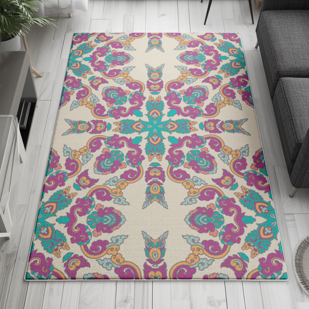 Colorful Oriental Symmetrical Mandala Pattern Living room carpet