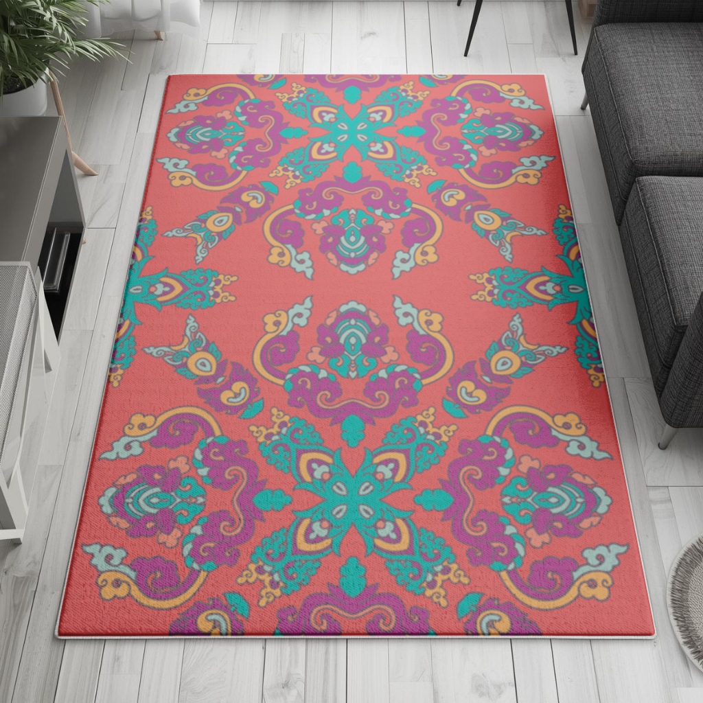 Vibrant Red Oriental Mandala Pattern Living room carpet