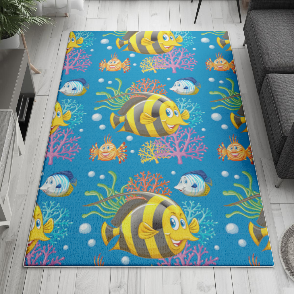 Colorful Tropical Fish and Coral Reef Pattern Living room carpet