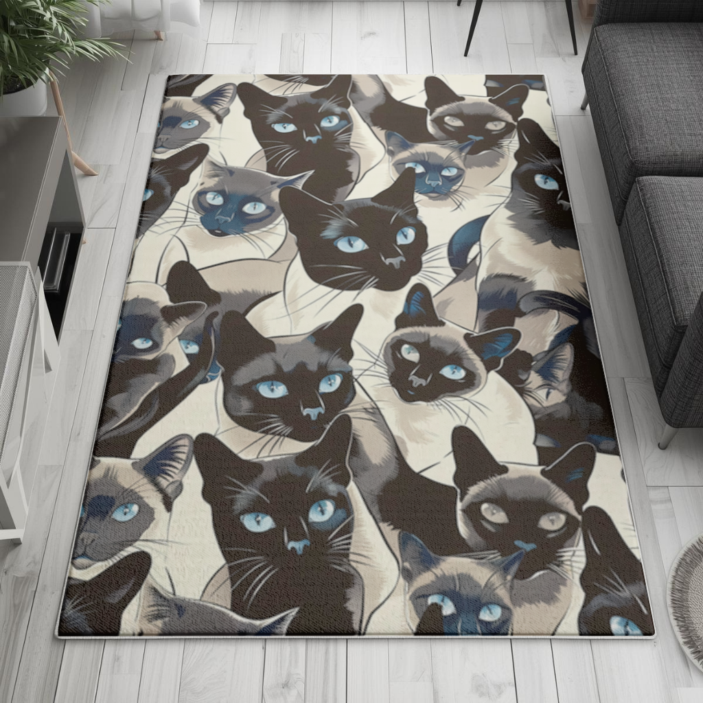 Blue Eyed Siamese Cat Elegant Illustration Pattern Living room carpet