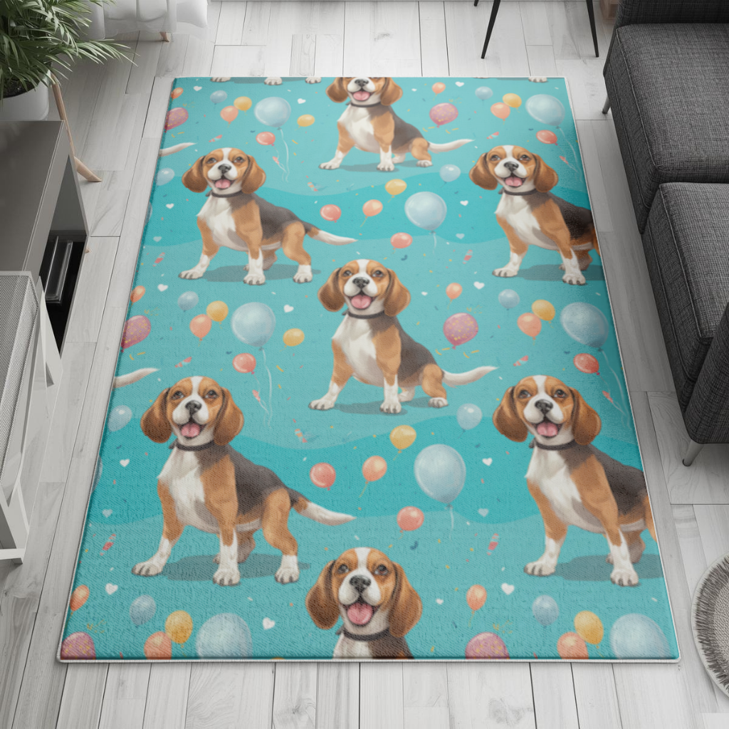 Cute Beagle Dog and Colorful Balloons Seamless Pattern Living room carpet