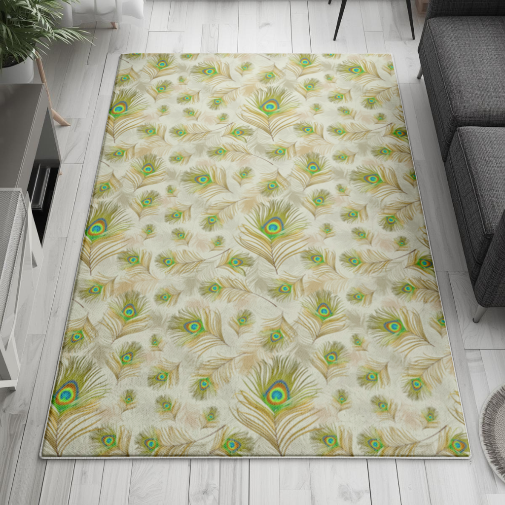 Elegant Peacock Feathers and Exotic Nature Seamless Pattern Living room carpet