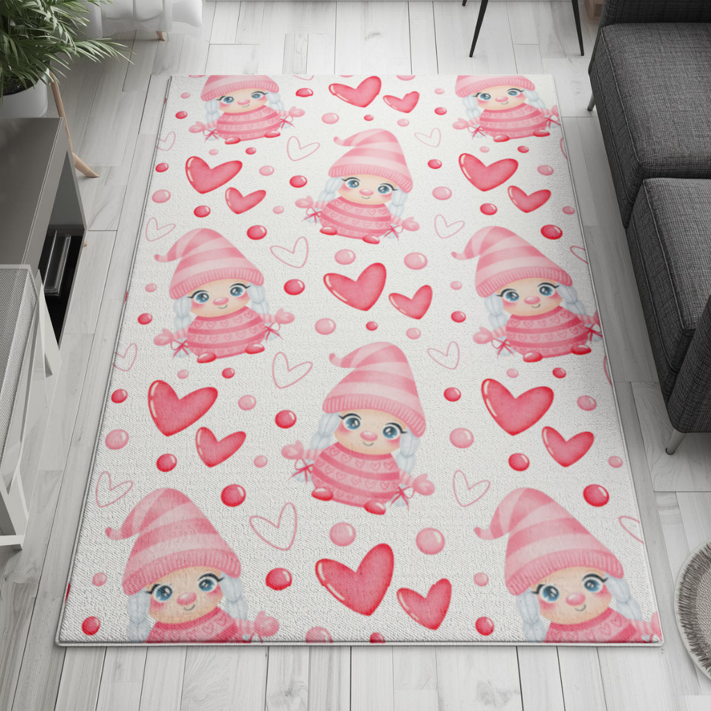 Cute Pink Baby Girl Valentines Day Heart Pattern Design Living room carpet