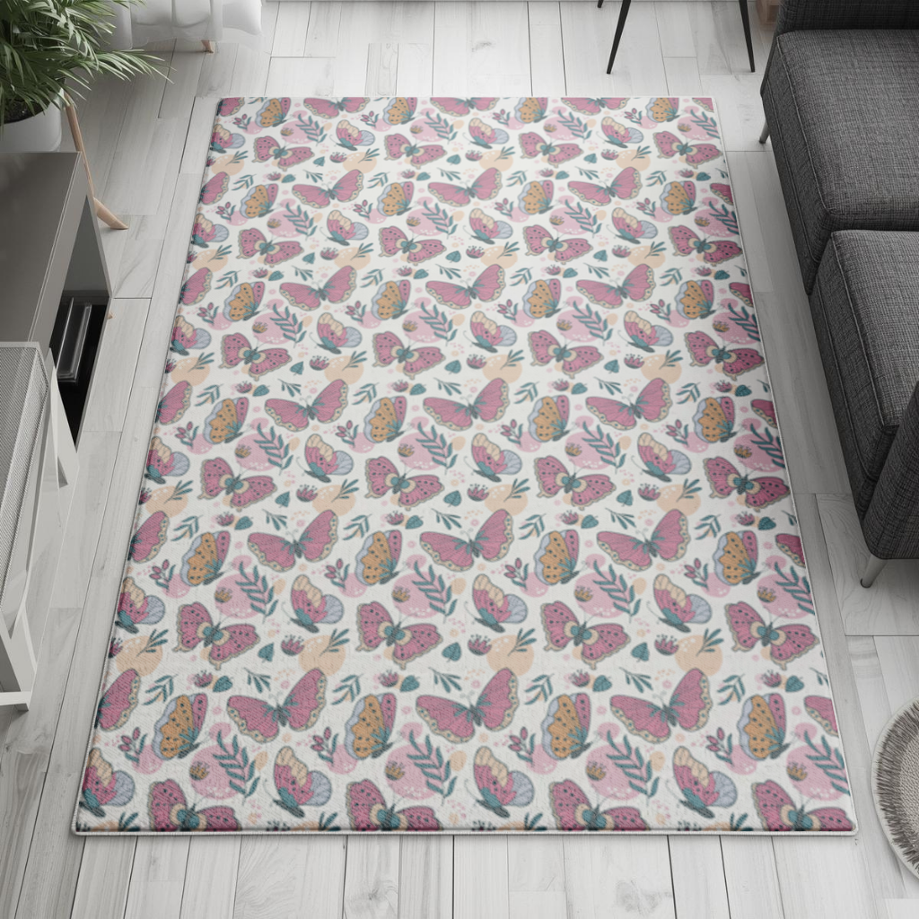 Pastel Butterflies and Botanical Leaves Seamless Pattern Living room carpet