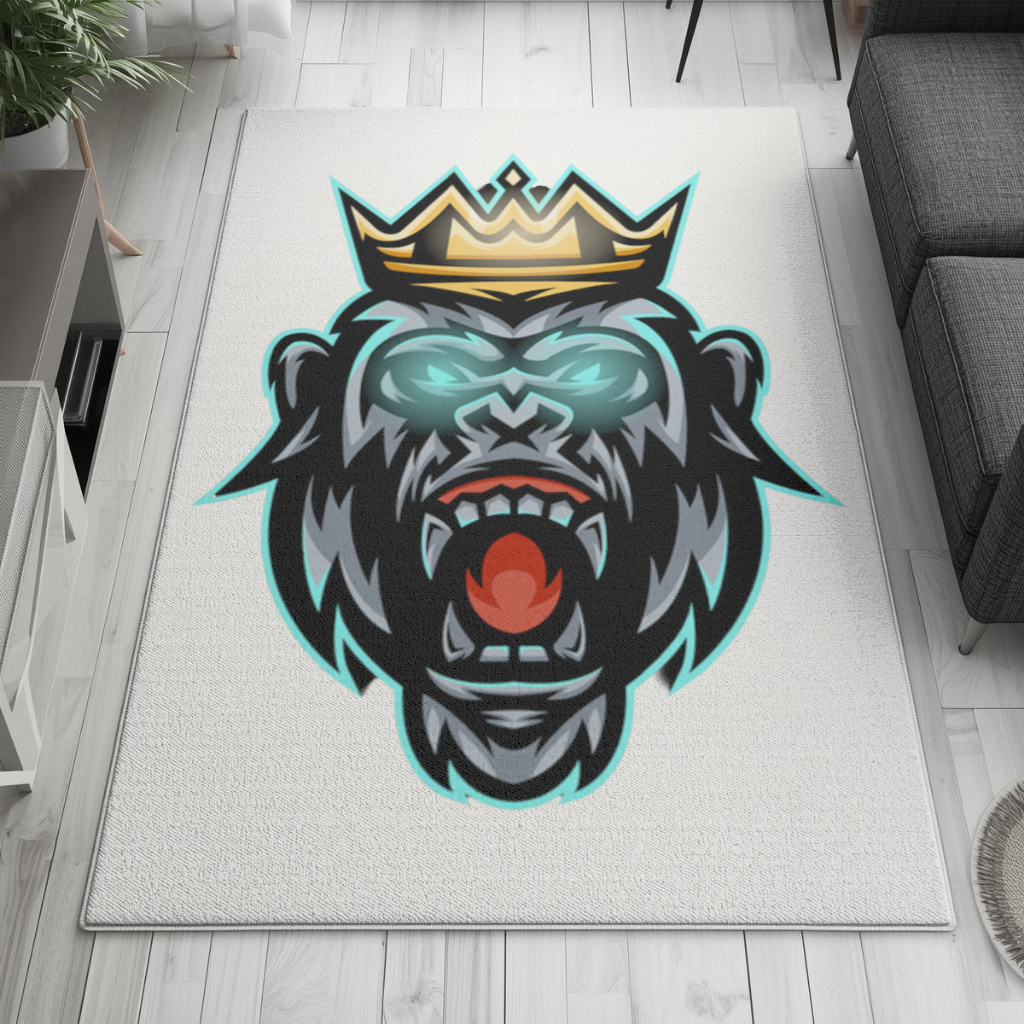 Angry Gorilla King with Crown Graphic - Neon Mascot Design Living room carpet
