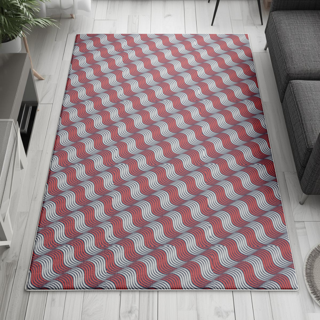 Red and Navy Wavy Line Pattern Living room carpet
