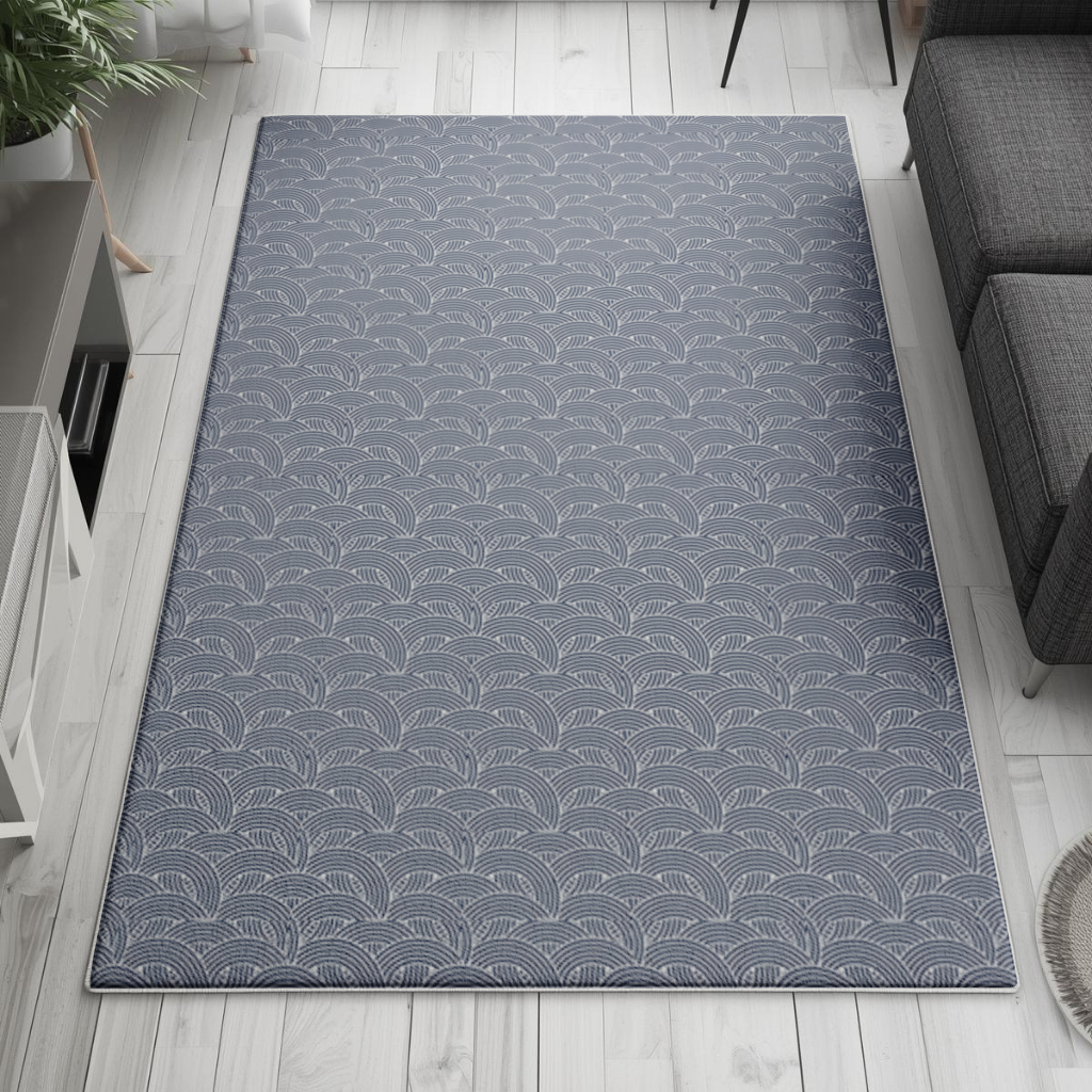 Navy and White Semi Circle Geometric Pattern Living room carpet