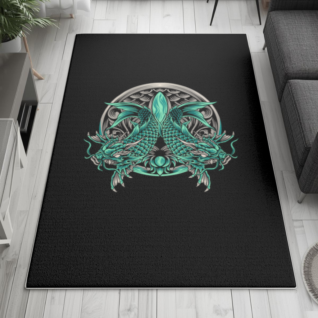 Turquoise Twin Dragon Emblem Design Living room carpet