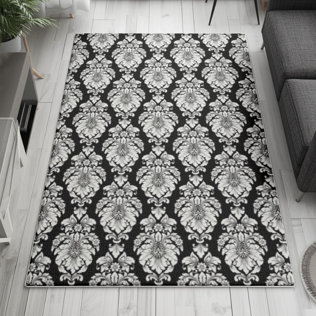 Black and White Baroque Floral Pattern Living room carpet