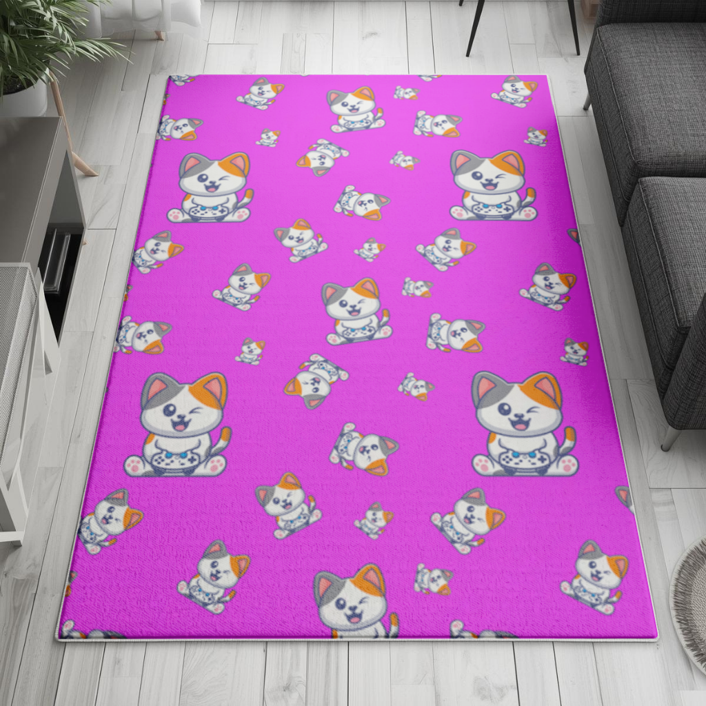 Cute Cartoon Cat Pattern on Pink Background Living room carpet