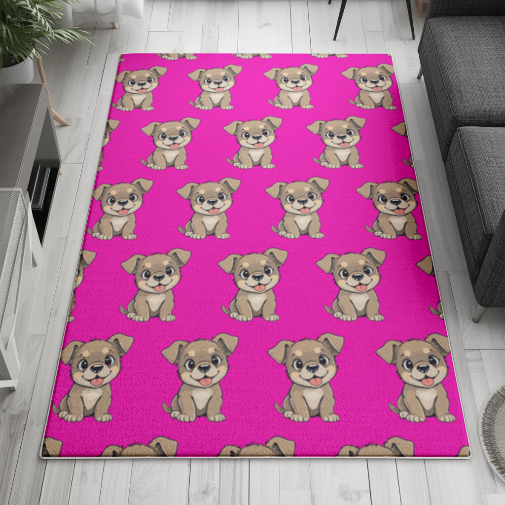 Cute Dog Illustration on Pink Background Living room carpet