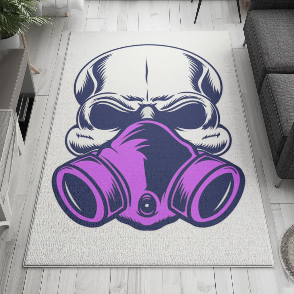 Skull with Gas Mask Illustration Modern and Edgy Design Living room carpet