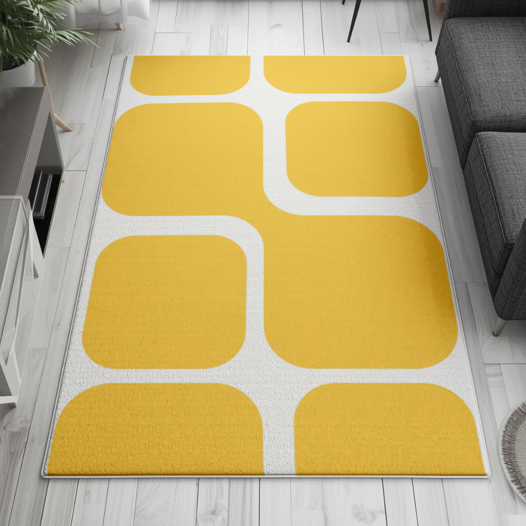 Yellow Geometric Labyrinth and Modern Abstract Pattern Living room carpet