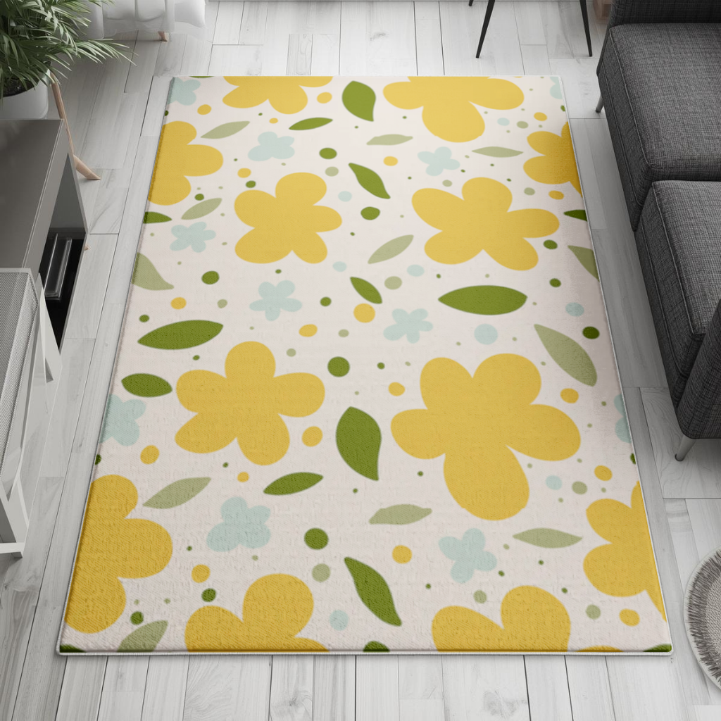 Yellow Floral and Leaf Boho Seamless Pattern Living room carpet