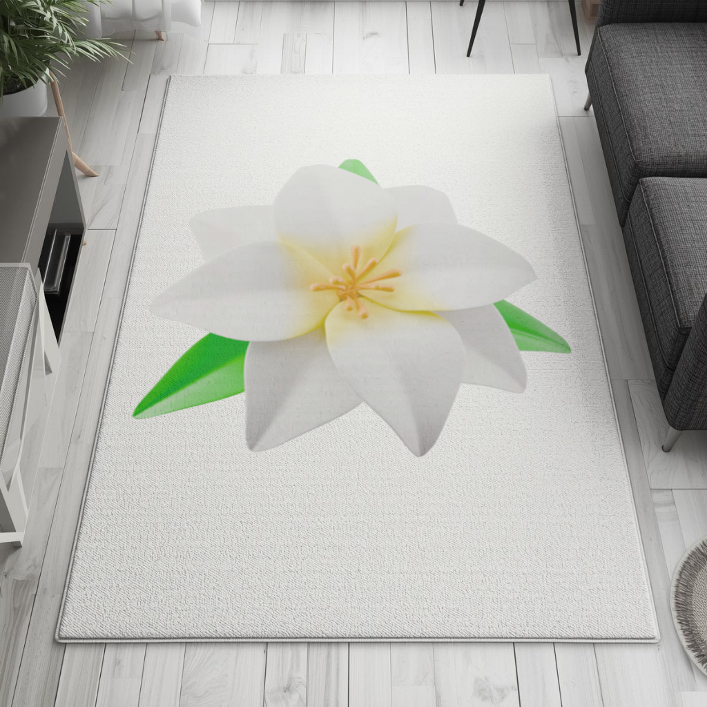 3D White Lily Flower Illustration Living room carpet