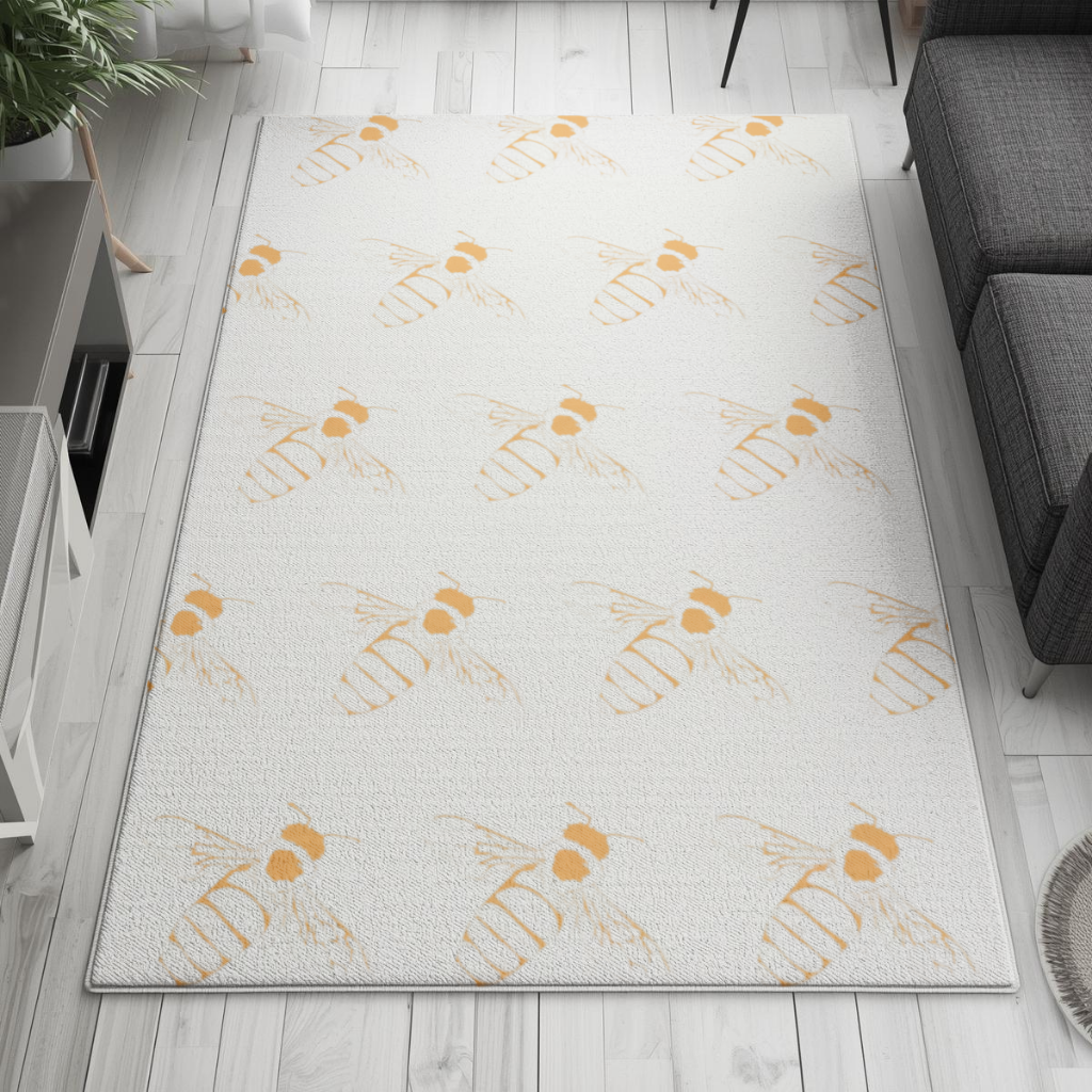 Minimal Orange Bee Illustration Living room carpet