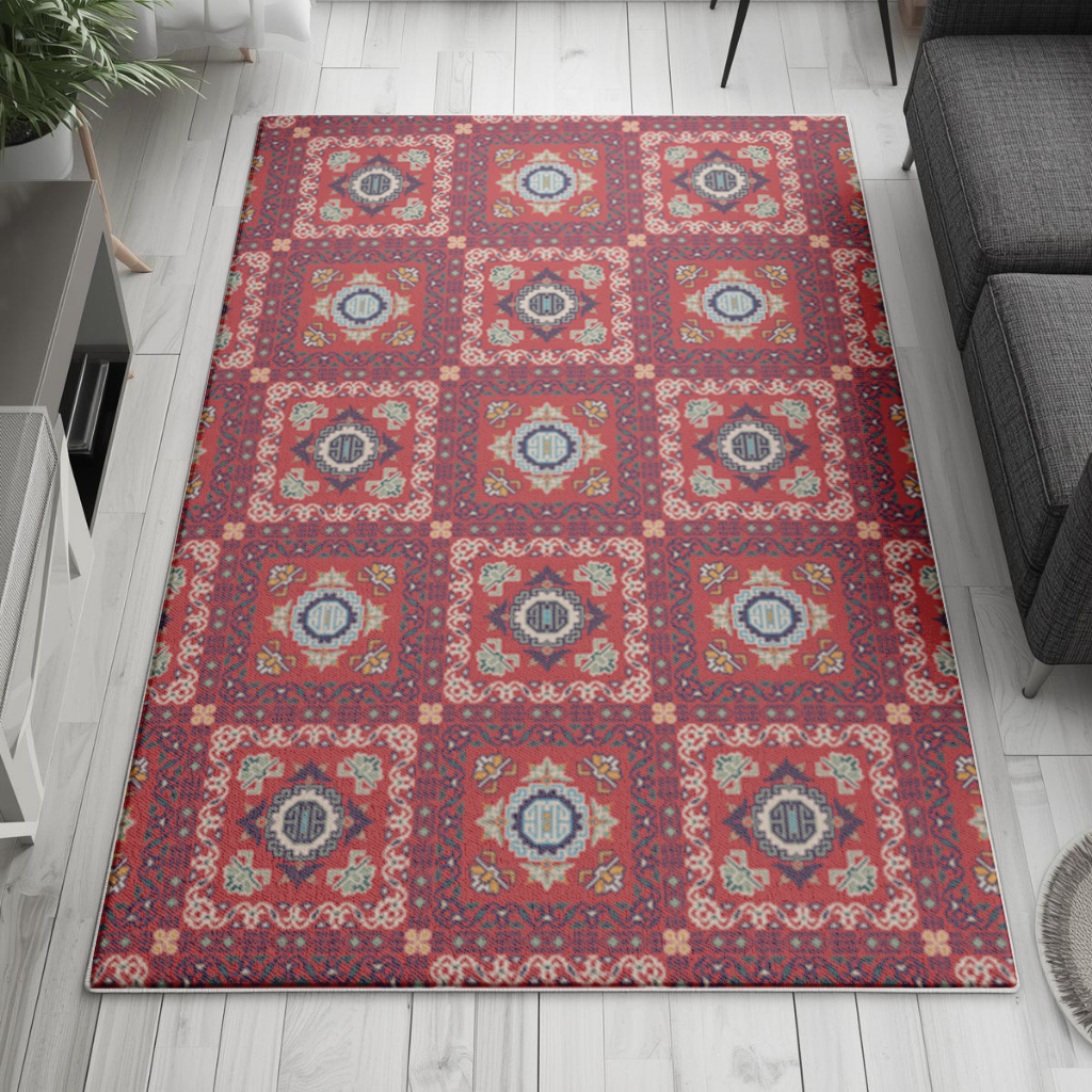 Traditional Kilim Inspired Red Ethnic Geometric Pattern Living room carpet