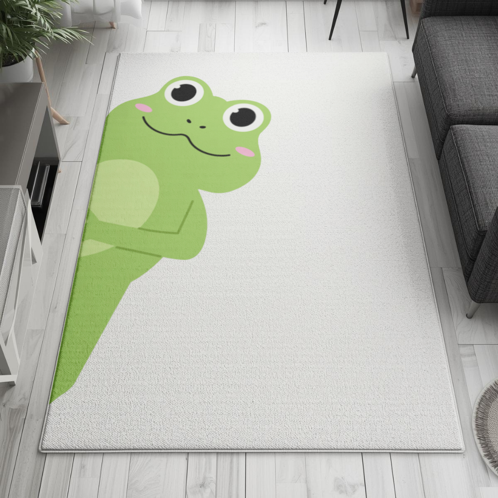 Cute Green Frog Peek-a-Boo Illustration Living room carpet