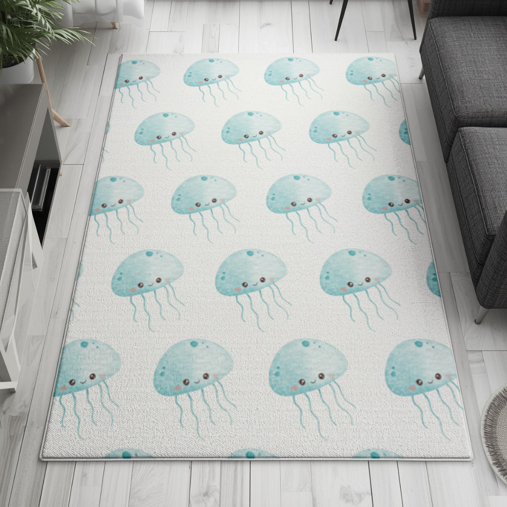 Cute Blue Jellyfish Character Living room carpet