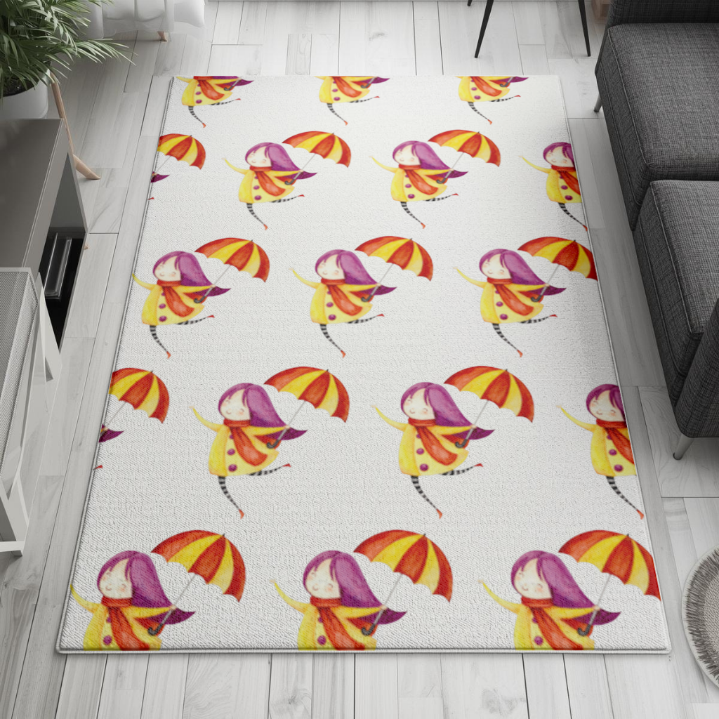 Cheerful Girl with Umbrella Living room carpet