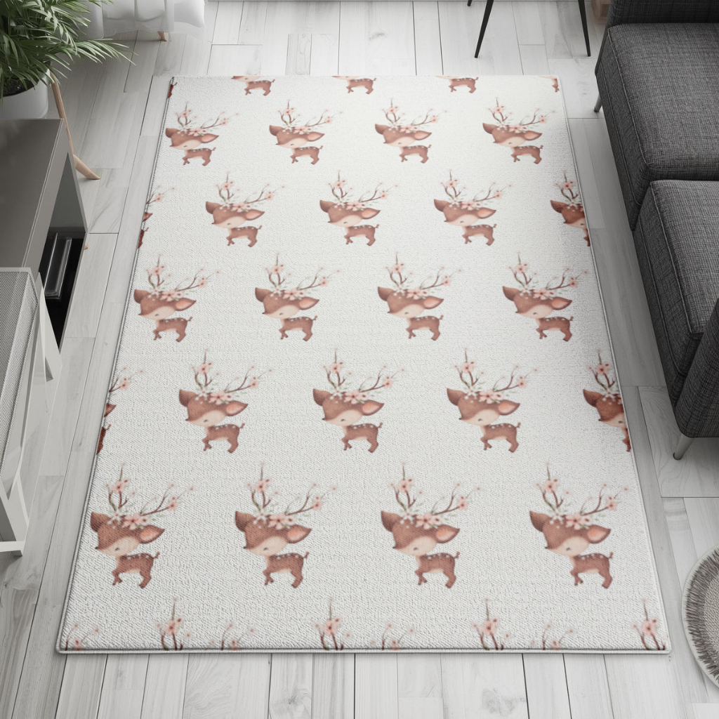 Cute Baby Deer with Floral Antlers Living room carpet