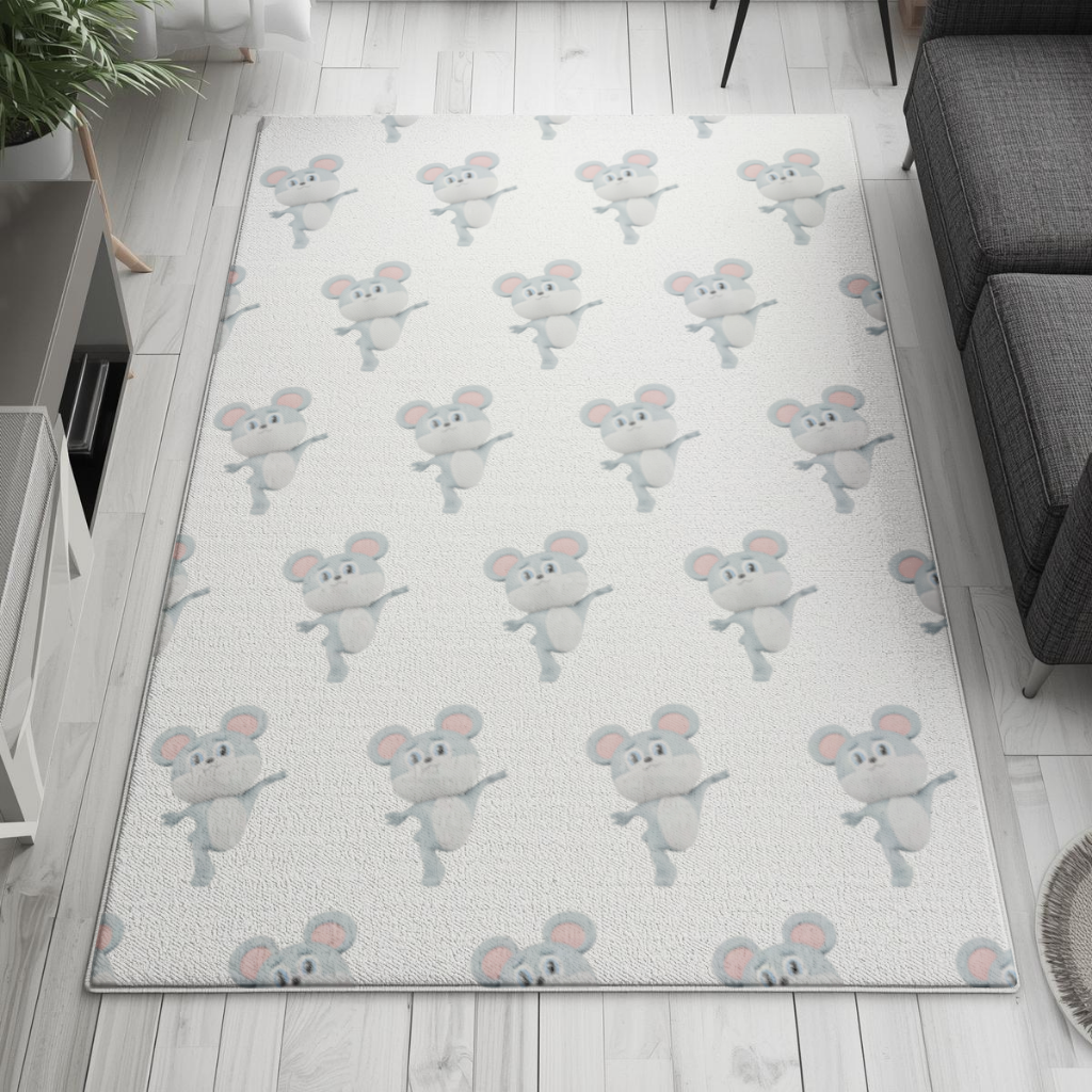 Dancing Cute Grey Mouse Character Living room carpet