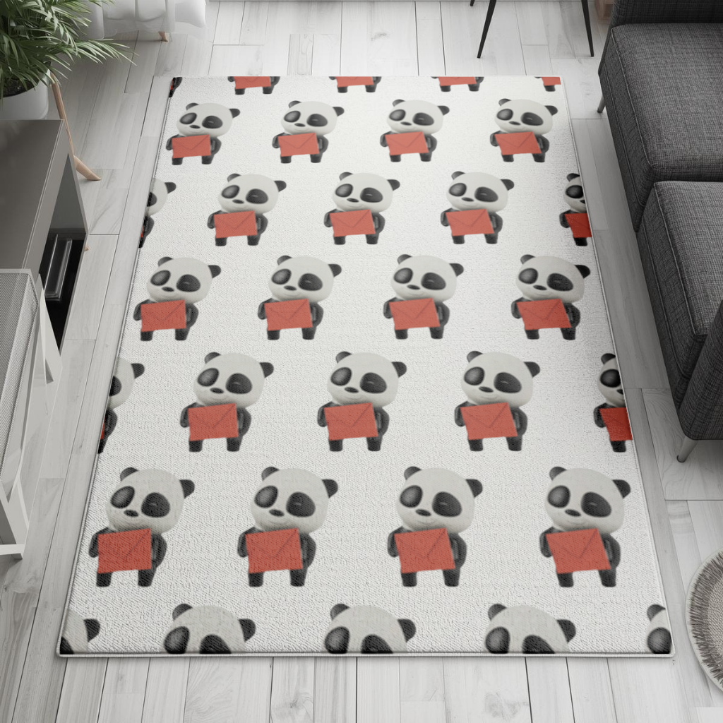 Happy Panda Character Holding Red Envelope Living room carpet