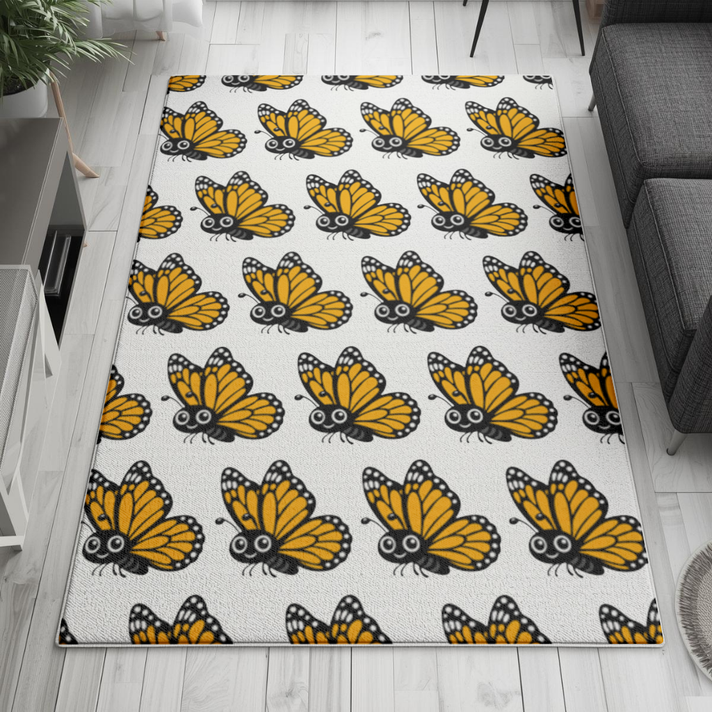 Smiling Orange Monarch Butterfly Character Living room carpet