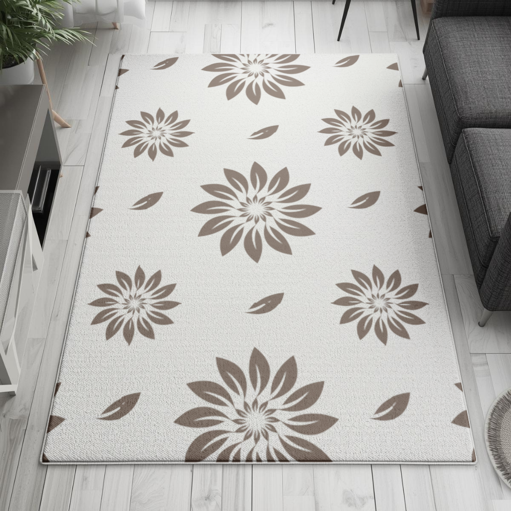 Minimalist Modern Kahverengi Çiçek Deseni Salon Halısı