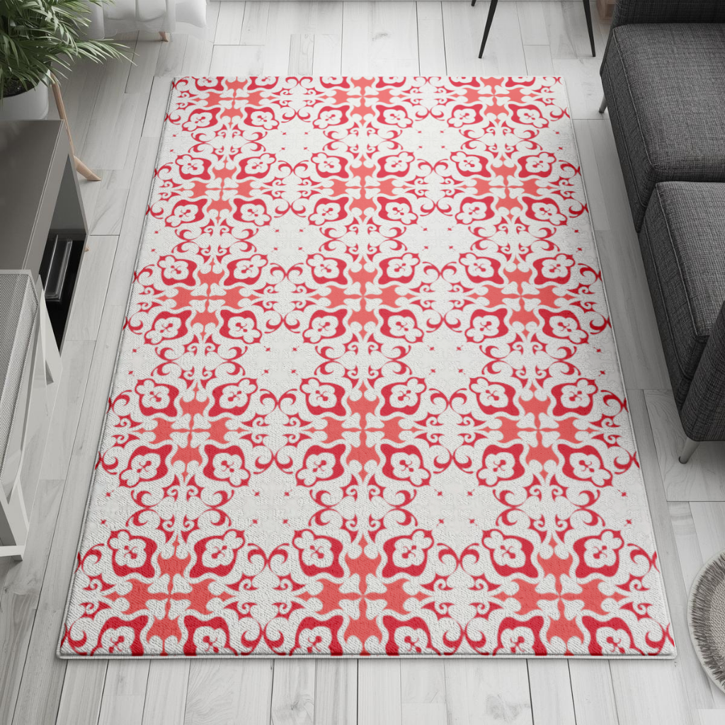 Red and White Traditional Tile Style Pattern Living room carpet