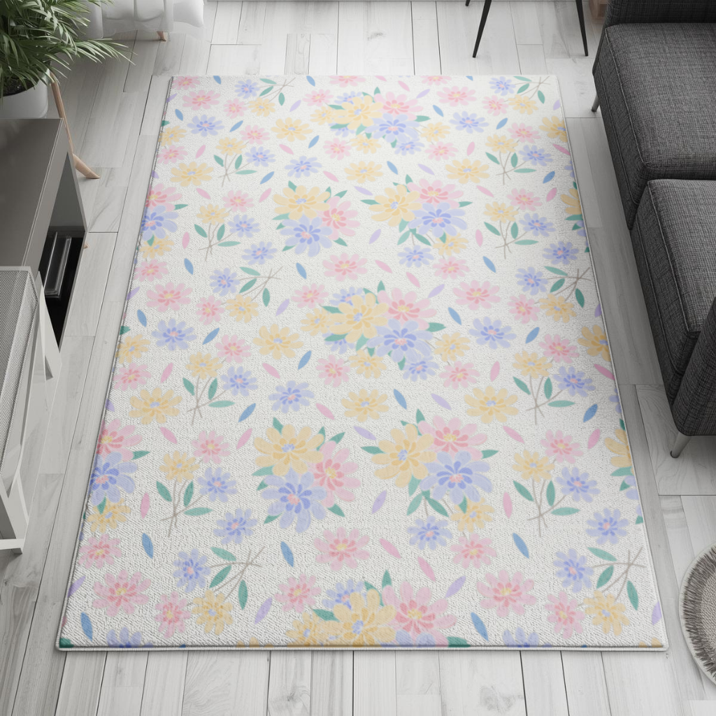 Colorful Pastel Spring Floral Pattern Living room carpet