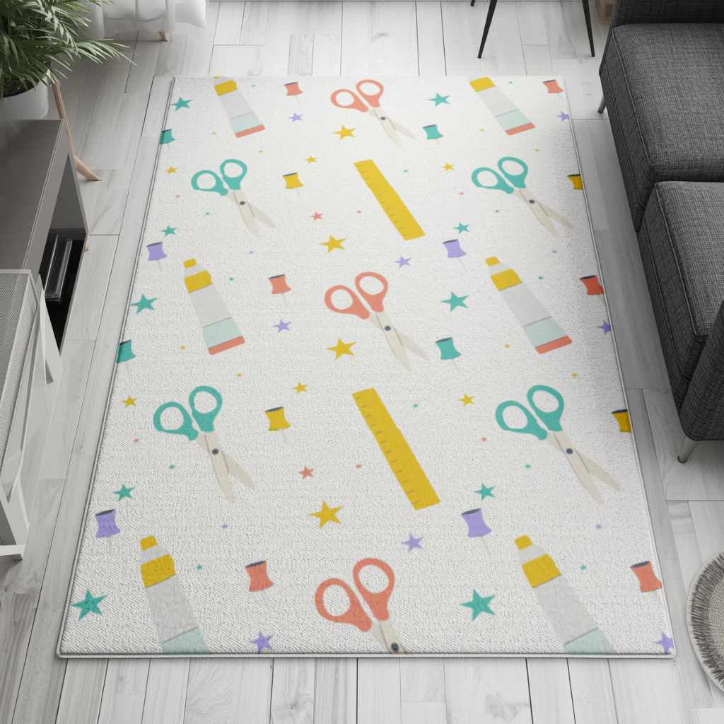 Colorful School and Stationery Supplies Pattern Living room carpet
