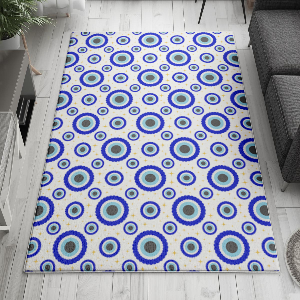 Blue Evil Eye Pattern with Stars Living room carpet