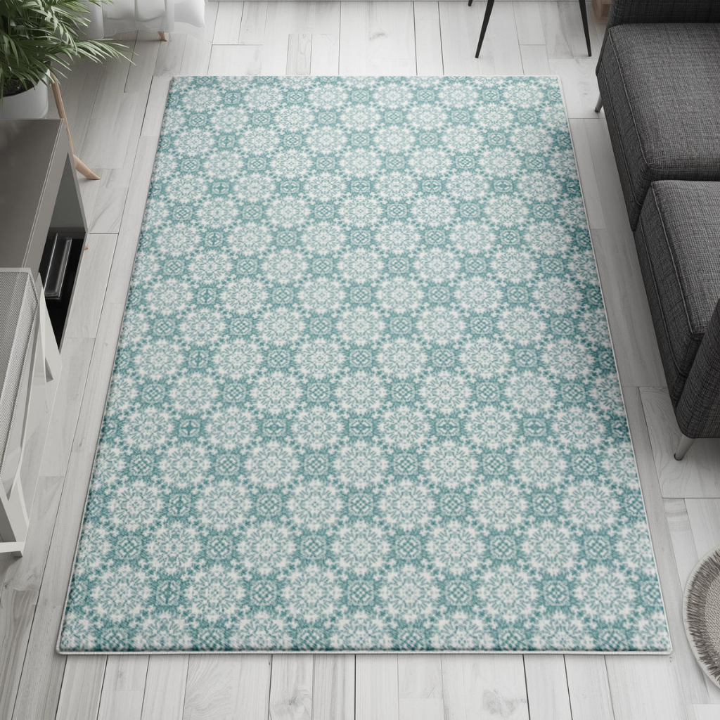 Blue Pixelated Geometric Ornament Pattern Living room carpet