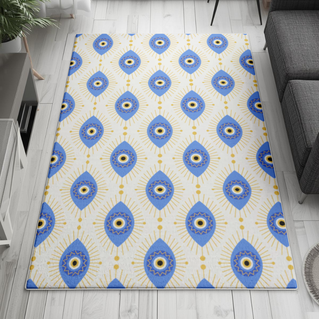 Modern Evil Eye Pattern with Sunburst Rays Living room carpet