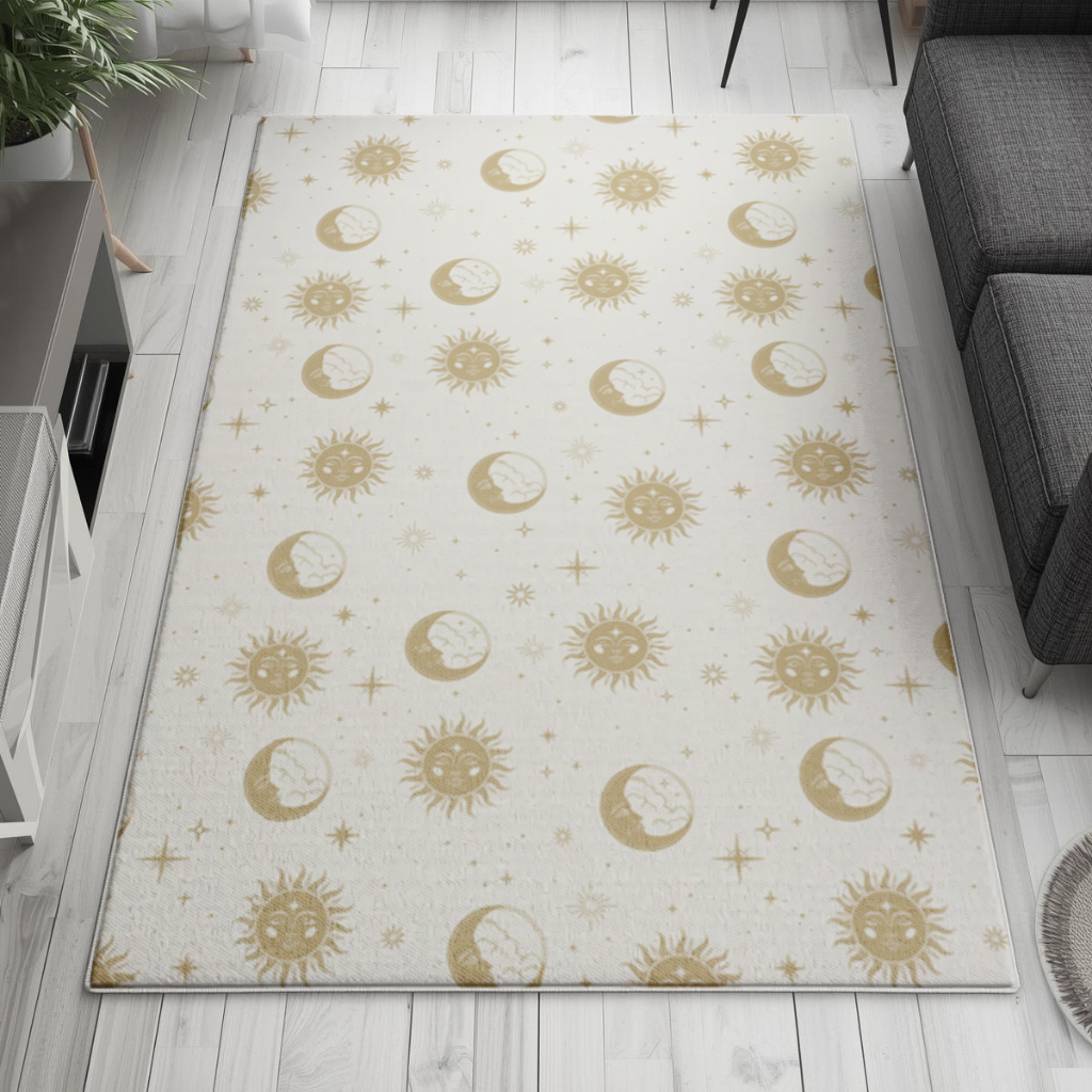 Golden Sun and Moon Mystical Pattern Living room carpet