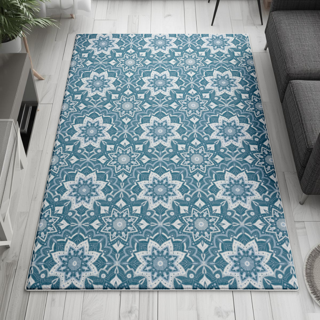 Elegant Blue Mandala Pattern Living room carpet
