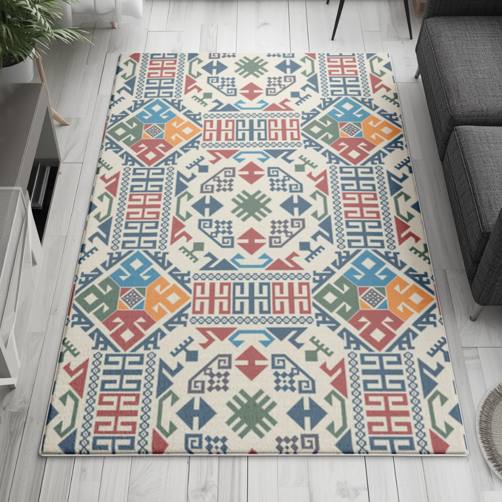 Multicolor Ethnic Geometric Motif Living room carpet