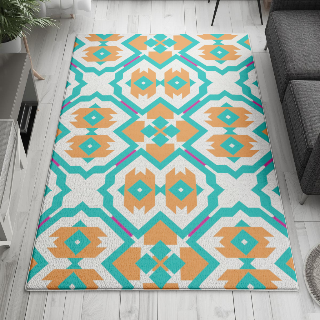 Orange and Turquoise Geometric Pattern Living room carpet